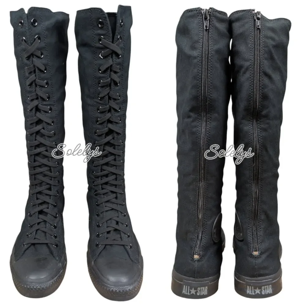Converse 2009 XXHI Black Monochrome Custom Elastic Lace Knee High Sneaker M9 W11